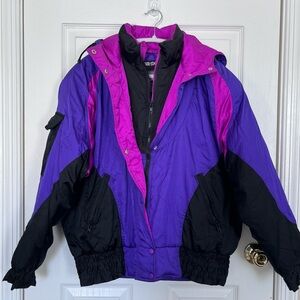 Vintage Style Purple & Hot Pink Colorblock Ski Jacket